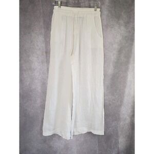 Eternelle White 100% Linen Pants Size S Wide Leg Made In Italy Beachy Coastal